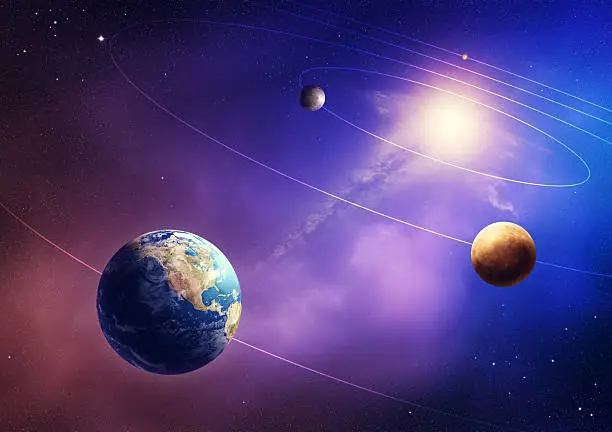 The picture shows a fantastic view of the motion of the planets around the Sun