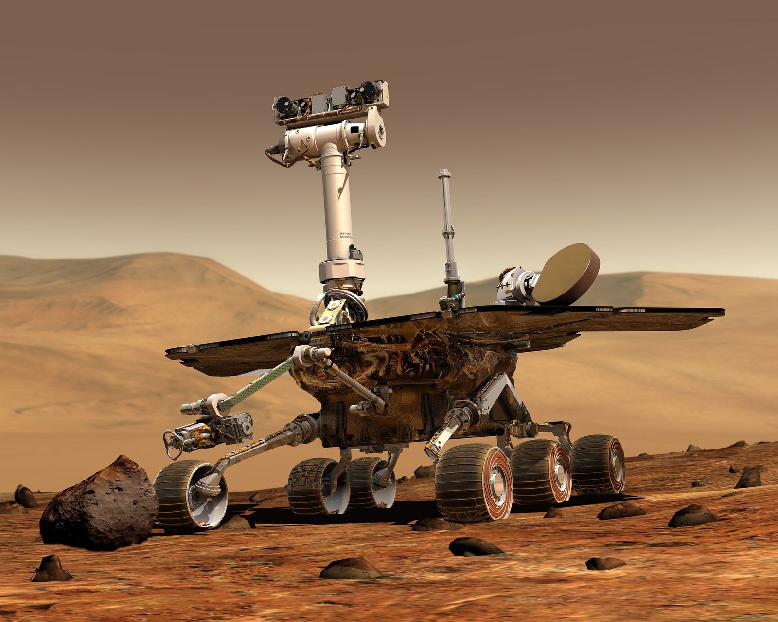 Mars colonization represented by a robot on Mars' surface