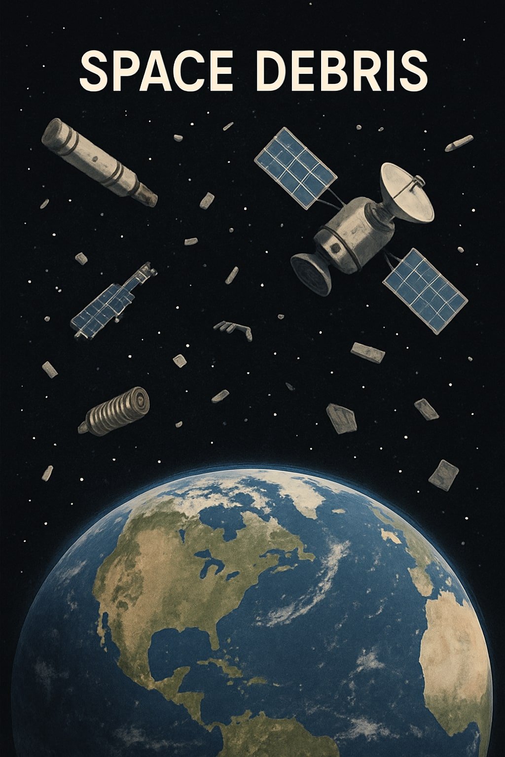 Debris Space over Earth. Artistic image of Space Junk orbiting around Earth